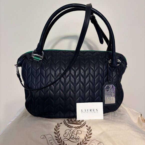RALPH LAUREN Navy/Green Quilted Leather Bag with Dust Bag - Excellent Condition - Picture 16 of 16